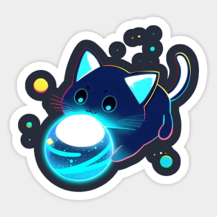 Space kitty playing with planets Sticker